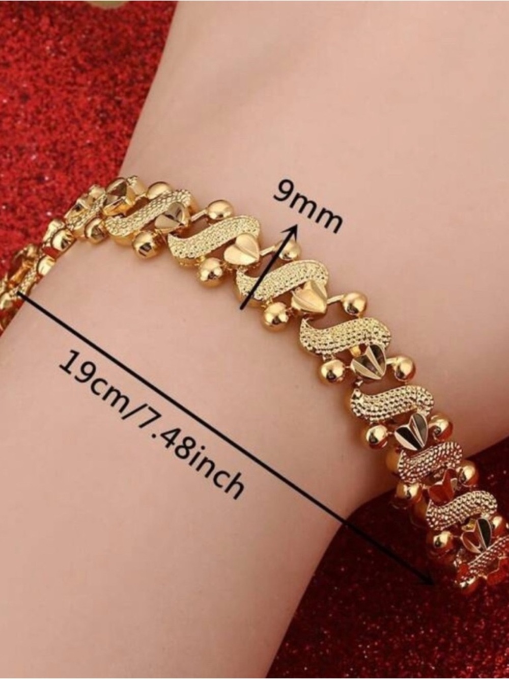 Gold Plated Stainless Steel Textured Heart Bracelet - Picture 2 of 2